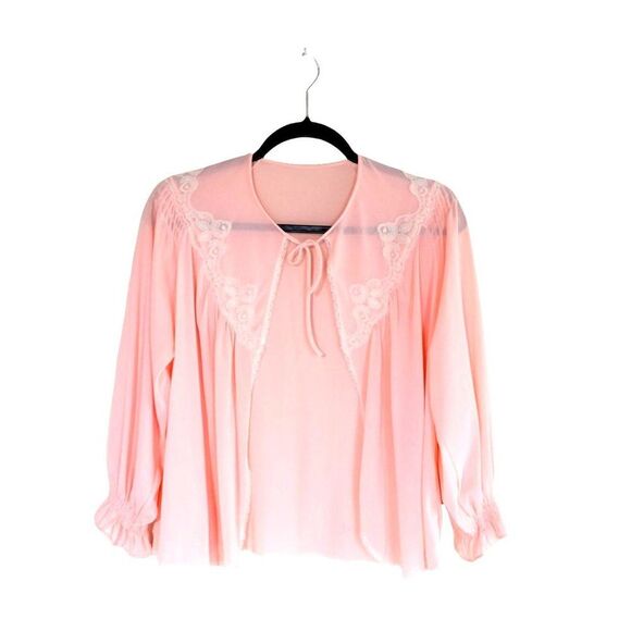 Vintage Kayser Womens Cardigan Pink L Cottage Core Sleep Shirt - Picture 1 of 9